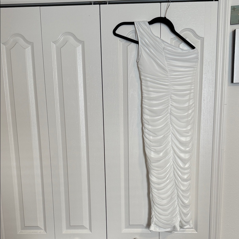 Amazon White One-Shoulder Ruched Dress